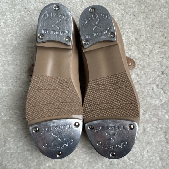 Capezio Tele-Tone Youth Girl Size 10.5 W Tap Shoes Beige Man Made Materials - Picture 6 of 9